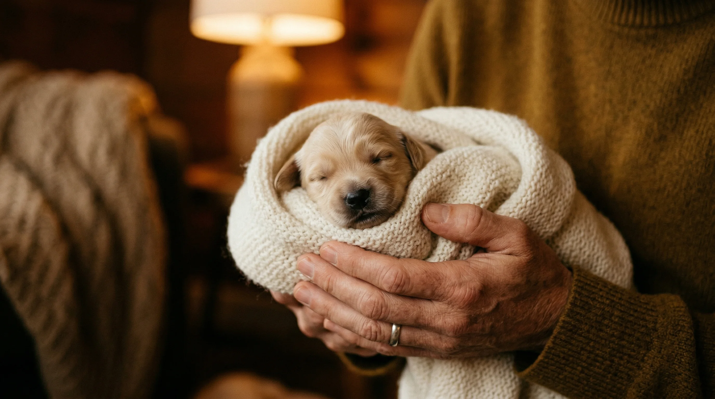 Puppy gewikkeld in een deken
